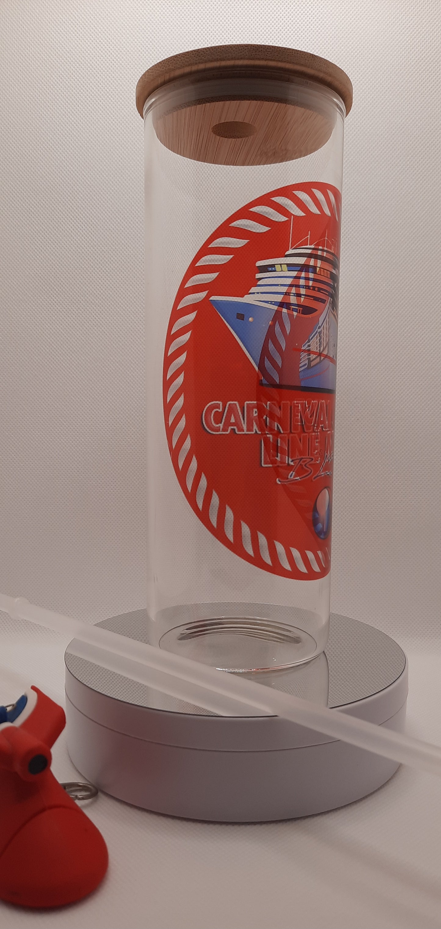 20 Oz Glass Tumbler CCL Miami Blog with Bamboo Lid for drinks or beer.