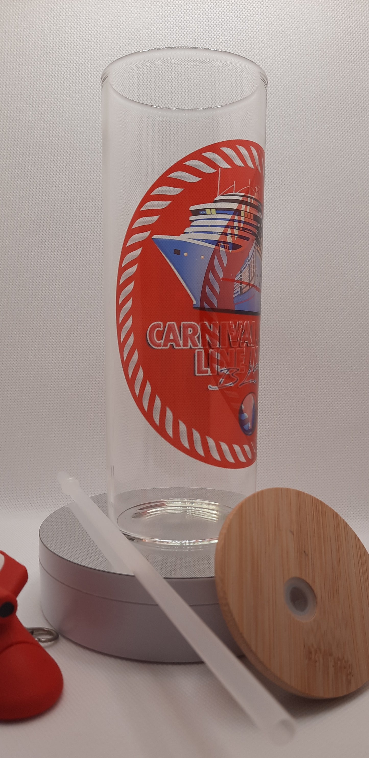 20 Oz Glass Tumbler CCL Miami Blog with Bamboo Lid for drinks or beer.